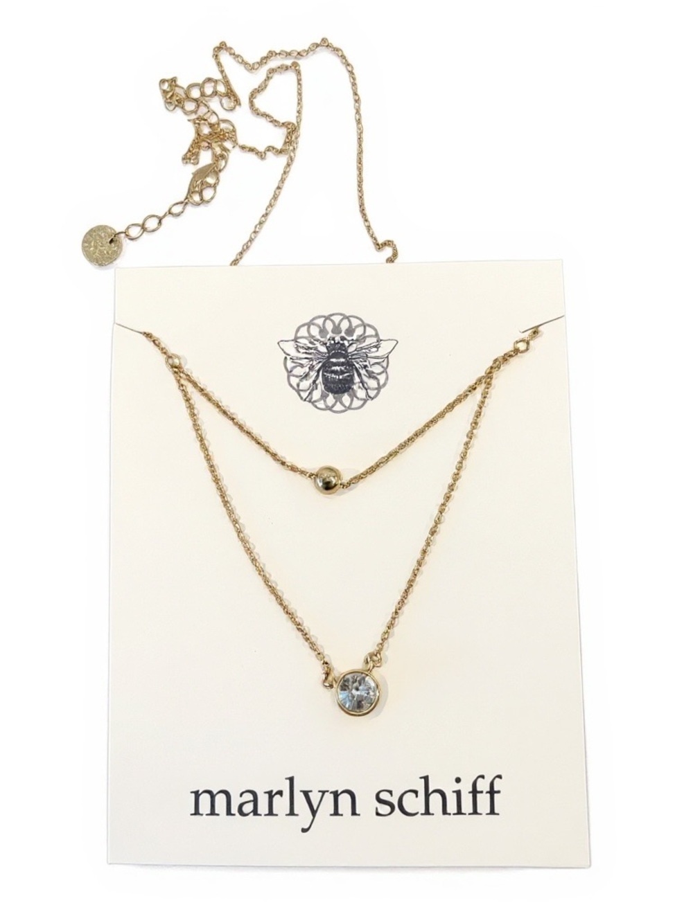 Marlyn Schiff Gold Double-Layer Crystal Pendant Necklace